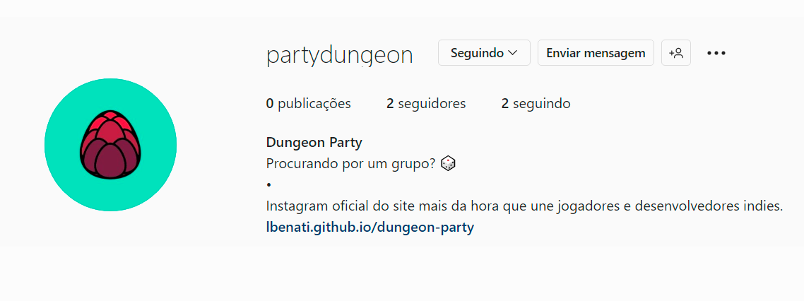 Perfil do Instagram da Dungeon Party